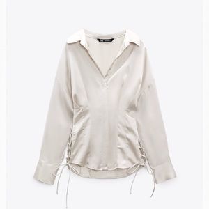 Fitted satin effect drawstring blouse